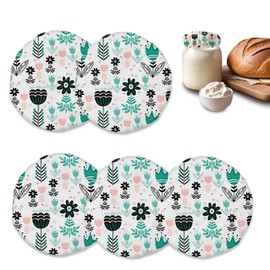Cloth Covers for Sourdough Starter Jars, Scandinavian Flowers Heat Preservation Cover for Bread, Sewn Cloth Covers (5-Pack)