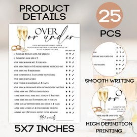 RPLCSPC Bridal Shower Games, Over or Under, 25 Bridal Shower Game Cards(5 x 7inches), Wedding Advice Cards, Wedding Party Favors for Guests, Minimalist Wedding Party Supplies-A01