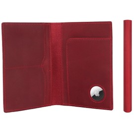STAR VISTA Albatross Leather Travel Passport Holder, Minimalist Design, Full Grain Leather Case for Women and Men - Slim Passport Wallet, Bifold, RFID Blocking, with AirTag Holder, Crimson Red