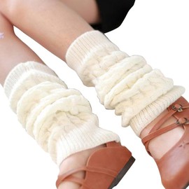 erioctry 1Pair Women Knit Winter Thermal Warm Leg Warmers Crochet Knitted Long Socks Boot Cuffs Topper Knee Brace Pads Knee Warmers Clothing Accessories for Women Lady Girls Best Xmas Gift (White)