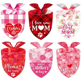 6 Pcs Mother's Day Dog Bandana Triangle Plaid Heart Bandanas I Love Mom Bib Flower Print Pet Scarf Accessories for Dogs Cats Pets, Medium