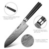 WEERLTEM Japanese Damascus Santoku Chef Knife 7''（Mirror finish blade）, 67-Layer