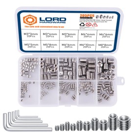 LordHardware 200Pcs Allen Head Socket Hex Set Screw Bolts Assortment Grub Screws Kit Metric M3 M4 M5 M6 M8 w/Internal Hex Drive, Stainless Steel