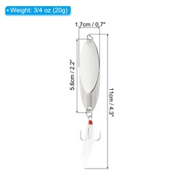 PATIKIL Fishing Spoons 3/4 oz 20g, 5Pcs Fishing Lures Casting Spoon Treble Hooks Jigs Hard Metal Spinner Baits for Freshwater Saltwater Salmon Bass, Silver Tone