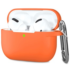 Hamile Compatible with AirPods Pro Case Protective Silicone Airpod Case Shockproof Cover Skin for Airpod Pro 2019 Charging Case, with Keychain, Orange