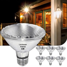Lachesan Par30 Short Neck Halogen Flood Light Bulbs, 50W120V 2700K Warm White Dimmable High Brightness, E26 Base, Great for Accent Lighting, Tracking, Recessed Bulb, 6pcs