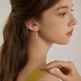 Inpasne Square Princess Cut Drop Dangle Earrings 925 Sterling Silver Solitaire Leverback Earrings Tanzanite December Birthstone Jewelry Gifts for Women