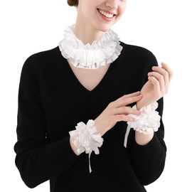 XEPST White Collar and Cuffs Set Vintage Lace Ruffled Collars Gloves Clown Lolita Costume Accessories Neck Ruffle Collar