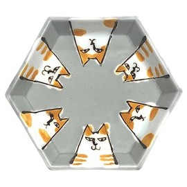 24to3 477444 Nishitomi Pottery Arita Ware Plate, Small Plate, Approx. 3.9 inches (10 cm), Hexagonal, 6 Cats, Gray, Made in Japan