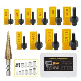 HIFESON Rivet Nut Tool Hand Nuts Riveter Rivnut Tool Metric and SAE with Step Drill Accessory for Stainless Steel Nuts M3 M4 M5 M6 M8 M10 10-24 1/4-20 5/16-18 3/8-16 (Stainless_Steel)