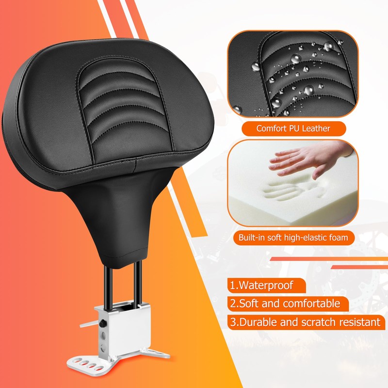 Motorcycle Rider Backrest with Detachable Plug In Backrest Mounting Kit