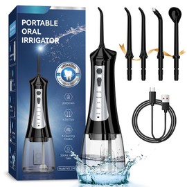 ZDMATHE 300mL Water Flosser Cordless - Rechargeable Travel Water Flossers for Teeth Cleaning with 5 Pressure Settings, 4 Tips, IPX7 Waterproof for Teeth Cleaning