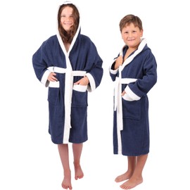 Betz Dover Children's Bathrobe with Hood 100% Cotton Various Colours Sizes 134-164, dark blue/white