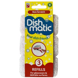 Dishmatic White Non-Scratch Washing-Up Sponge Refill Heads with Antibacterial Abrasive – Kitchen Washing-Up Handle Refills – Pack of 3
