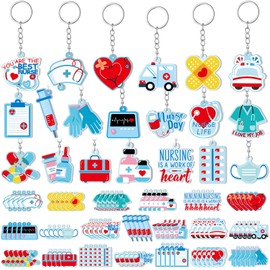 Henoyso 100 Pcs Nurse Keychain Bulk Nurses Appreciation Gifts Nursing Week Accessories 2025 CNA Week Thank You Gifts for Women Medical Assistant Graduation Coworkers Party Favors Supplies