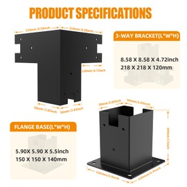 Woodworks Pergola pergola Brackets 12 Gauge Heavy Duty Steel Modular Modern Outdoor Pergola Hardware Kit DIY Elevated Wood Stand kit Includes 4 Bracket Shoulders 4 Boots for 4x4 (Actual: 3.5x3.5 Inch)