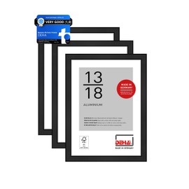 DEHA Design Boston Photo Frame 5x7, Set of 3, Aluminium Picture Frame 13x18cm, Black Photo Frame with Protective Acrylic Glazing and Push and Turn Clips - Jet Black Matt