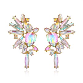 EVER FAITH Austrian Crystal Fashion Statement Earrings, Art Deco Marquise Drop Cluster Bridal Party Colorful Dangle Earrings for Woman (Clear Gold-Tone)
