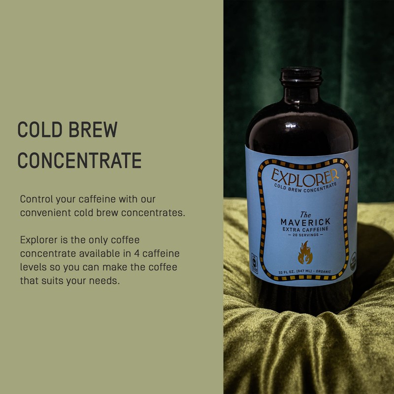 Explorer Cold Brew Organic Coffee Concentrate, Maverick Extra Caffeine, Drink