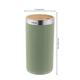 Knife Block without Knives, OLULU Universal Round Knife Block Holder, Spacing Saving Knife Storage Organizer Stand Rack for Countertop (Stylish Green+Yellow Color)