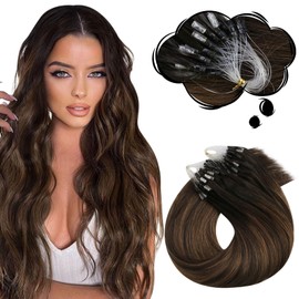 Moresoo Micro Ring Real Hair Extensions, 50 cm, Brown Root to Dark Brown with Chestnut Brown, Silky Smooth for Any Activity, 50 g, 50 Strands, #2/6/2
