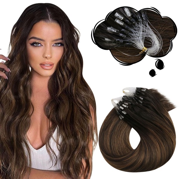 Moresoo Micro Ring Real Hair Extensions, 50 cm, Brown Root