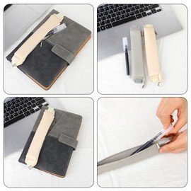 5 Pack Pen Holder for Notebook, PU Leather Pen Pouch with Adjustable Elastic Band and Zipper Leather Pencil Case Detachable Pen Sleeve Planner Bible Accessories for Hardcover Journals, Binders, Tablet