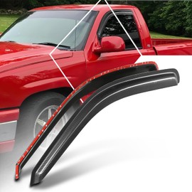PM PERFORMOTOR 2Pcs Side Window Visors Deflector Compatible with 1999-2007 Chevy Silverado GMC Sierra 1500 2500 3500 & Classic Standard Cab, Carbon Fiber Pattern Style, Black (Tape-On)