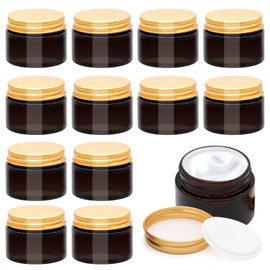 Acetiti Pack of 12 Amber Glass Empty Jars, 30 ml Empty Jars with Aluminium Screw Cap Lid, Jar Cream Jar for Filling, Glass Containers, Travel Potty Containers for Cosmetics, Creams, Lotion Essential