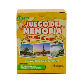 Menique. Explora el Mundo. Juego de Memoria con fotos de lugares de 50 países. Explore The World Memory Game in Spanish. 50 Pairs of Places in The World.