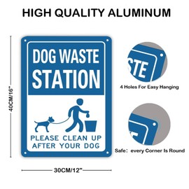 Warning Metal Sign Dog Waste Station Outdoor Yard Sign Fade Resistance Durable Rust Free UV Protected Wall Art Decor Plaque Signs Decorative for Bar Garage Cafes Pubs Home Gate 16x12in