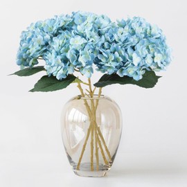 VYZXZAF 5Pcs Deep Blue Hydrangea Artificial Flowers, 20.5in Faux Silk Hydrangea Flower, Realistic Fake Hydrangea with Stem Spring Decorations for Home Flores Aesthetic Arrangements (Deep Blue,5Pcs)