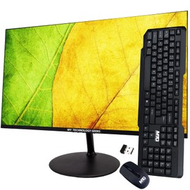 MTG 24 inch 1080p LED Desktop Laptop Monitor - Full HD, 75Hz, 3ms, VESA Mountable, HDMI, VGA, Bezel Less and Sleek Thin Design with Built-in Speakers (MTG Monitor + Wireless Keyboard and Mouse)