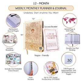 Law of Attraction Planner – Undated Hourly, Weekly & Monthly Goal Setting Planner, 12-Month to Increase Productivity | Life & Gratitude Journal, Include Foldable Vision Board, Gift Box & Stickers