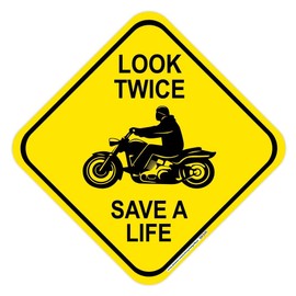 Signways, Look Twice (Image) Save A Life Sign, 12" x 12" Diamond Reflective Aluminum, Made in the USA 12x12