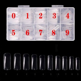 500 PCS Nail Tips Acrylic Flake Nails, 10 Sizes Full Cover Artificial False Nails, Fake Full Tips with Box for DIY Nail Art Salon Women (Clear-Half)