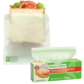 Responsible Products Responsible Products Certified Compostable SANDWICH Resealable Zip Bag, Extra Strength Food Bags, Plant-Based Freezer-Safe (30 Pack)