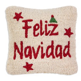 Chandler 4 Corners Artist-Designed Feliz Navidad Hand-Hooked Wool Decorative Throw Pillow (14 in x 14 in) Christmas Pillow for Couches & Beds - Low Maintenance - Winter & Holiday Home Décor