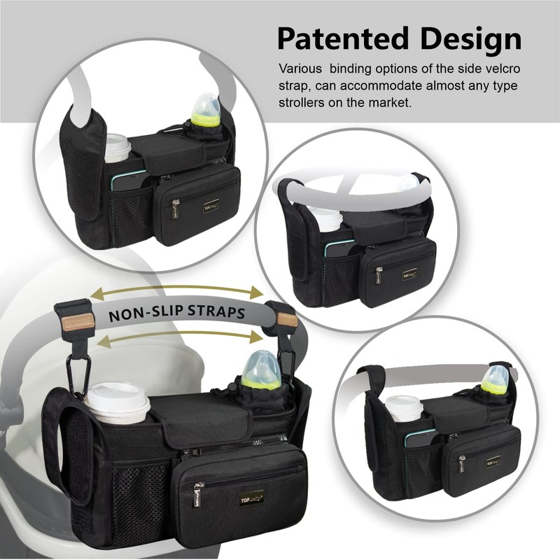 TOPDesign Universal Baby Stroller Organizer, Stroller Caddy with Heightened Insulated