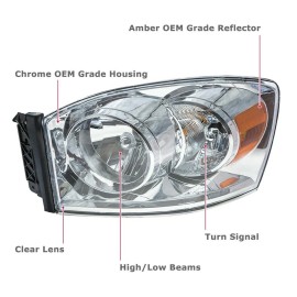 ROXX For 2006-2008 Dodge Ram 1500 2500 3500 Clear Headlights Head Lamps Assembly Pair