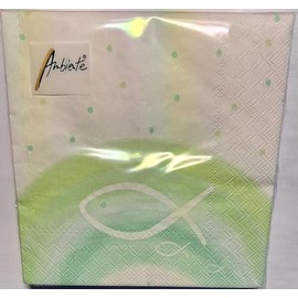 Confirmation Napkins, 20 Napkins, Fish on Rainbow Green, Table Decoration for Christening, Communion and Confirmation, 33 x 33 cm