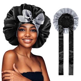 WEIPAO Silk Satin Bonnet - Silk Hair Wrap for Sleeping,Satin Bonnet for Curly Hair Sleep Cap Large Double Sided Reversible Hair Bonnet with Tie Band