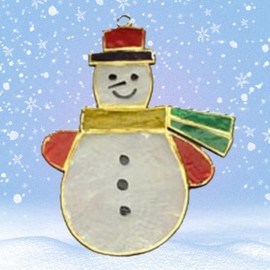 Seashell Snowman Christmas Ornament, Beach Holiday Hanging Décor, Coastal Tree Decorations by Christmas Market Ornaments - Capiz Shell