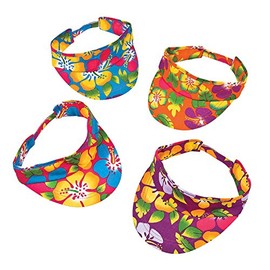 Fun Express - Hibiscus Print Luau Visors for Party - Apparel Accessories - Hats - Visors - Party - 12 Pieces