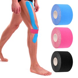 Kinesiology Tape, Kinesiology Tape, Sports Tape, Blue/Pink/Black, Waterproof, for Sports, for Knee, Shoulder and Elbow, Muscle Firming Bands, 3 Rolls (5 m x 5 cm)
