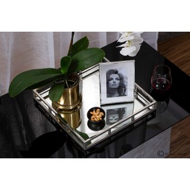 Classic Touch Decorium Square Mirror Tray with Mirror Base, Silver Color-Measures: 15.75" L