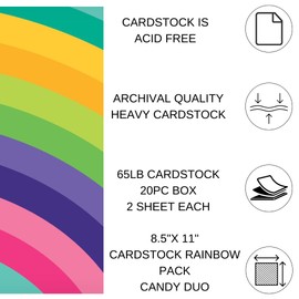 Accent Design Paper Accents Variety Pack Rainbow Cardstock 8.5" x 11" Candy Duo, 65lb Colored Cardstock Paper for Card Making, Scrapbooking, Printing, Quilling and Crafts, 20 Piece Pack