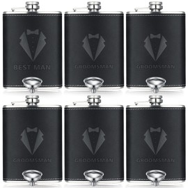Groomsman Gifts Set of 6 Flask for Men 8 oz Groomsman Proposal Gifts Stainless Steel Tuxedo Hip Flask Bachelor Party Favors Black Best Man Groomsmen Flask for Best Man and Groomsman Proposal Wedding
