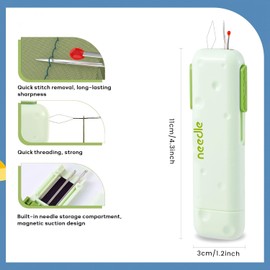 3 pcs Needle Threader & Seam Ripper Set - 3-in-1 Multifunctional Sewing Tool Kit with Needle Storage Box | Essential Quilting & Sewing Supplies for Precision Stitch Removal Threading