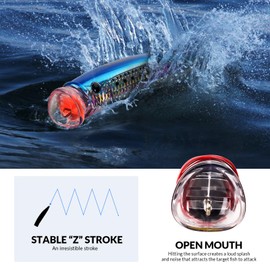 THKFISH Popper Lures Saltwater Tuna Popper Topwater Fishing Lures for Surf Fishing Bass with 3D Eyes for GT Tuna Large Fish 5.9in POPPER-BG-BLK-RED-3PCS